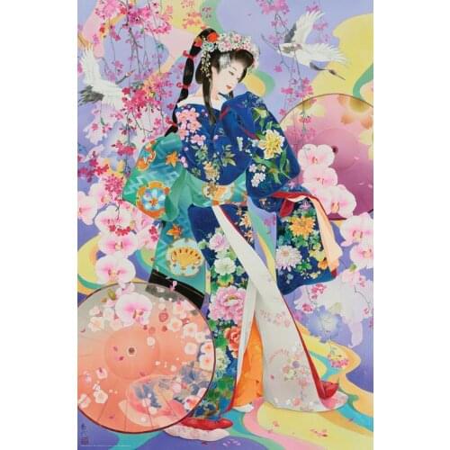 Japanese kimono ladies Crane Needlework Art 14CT Canvas Unprinted Handmade Embroidery Cross Stitch Kits DIY Home Decor