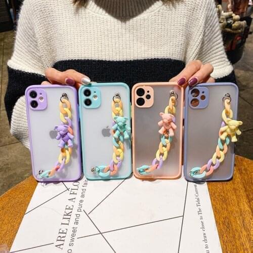 3D Bear Wrist Chain Camera Protection Bumper Phone Case For iPhone 11 12 Pro X XR XS Max 6 6S 7 8 Plus SE 2020 Mini Back Cover