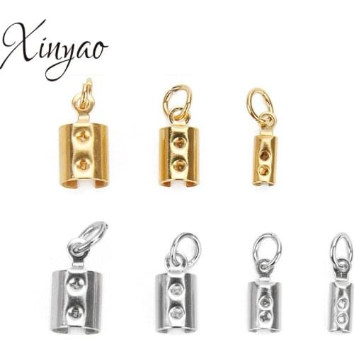 XINYAO 10Pcs Gold Color Stainless Steel Clasps Hooks With Split Rings Fit 2.5/3.5/4.5/6mm Leather Cord End Caps Jewelry Findings