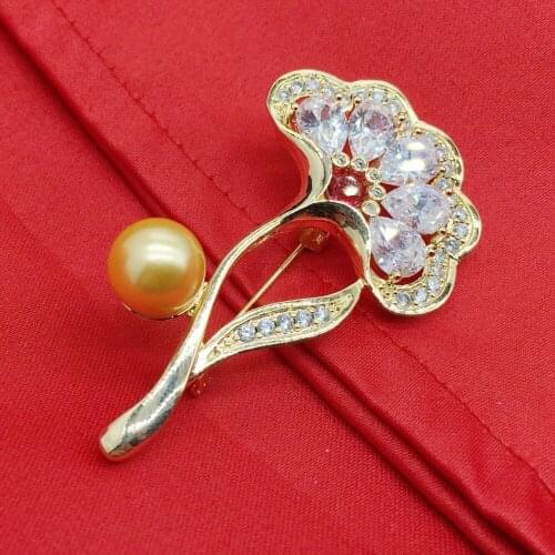 Plant flower zircon brooch women golden flower zircon brooch pearls and brooches wedding bridal wedding decorations women