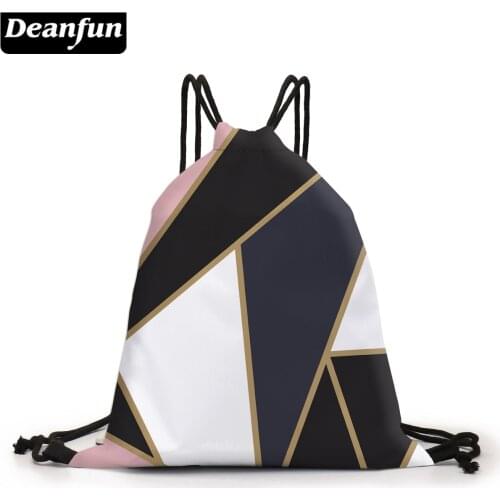 Deanfun Drawstring Bag Marbling Geometric Pattern Sports Bag Women Fashion Beach Bag 60337