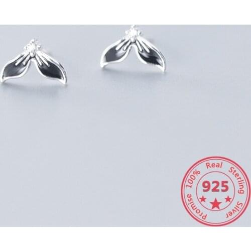 100% S925 Sterling Silver Earrings For Womens Fashion Personality Black Fish Tail Ear Accessories Jewelry Holiday Gifts