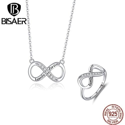Luxury Infinity Jewelry Sets BISAER Sterling Silver 925 Infinite Love Necklaces Rings Jewelry Sets for Women Wedding Jewelry