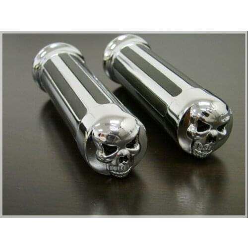 1" Skull Handle bars Hand Grips For Kawasaki Honda Suzuki Yamaha Harley Sportster Dyna Softai Cruiser