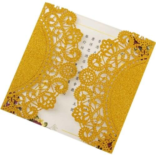 1pcs sample free shipping Laser Cut Square Gold glitter wedding invitation cards for wedding engagement bridal shower birthday