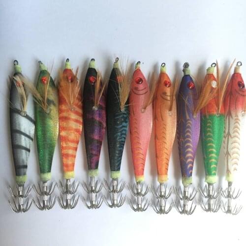 10Pcs Squid Jigs Fishing Lure Squid Jig Hooks 10CM 11G Glow Night Artificial Fishing Lures Wood Shrimp Fishing Bait