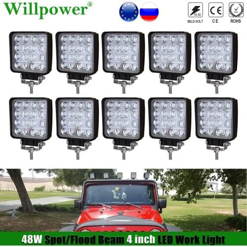 10pcs Offroad Car 48W 4" LED Work Light Headlight 4x4 Truck SUV Pickup ATV UTV Tractor Spotlight Flood Driving Lamp