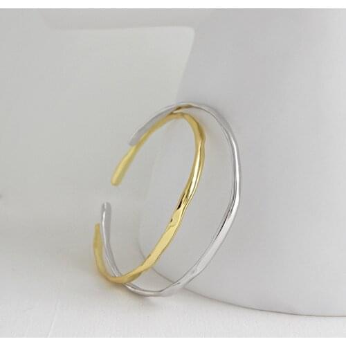 100% 925 Sterling Silver Irregular Concave Surface Smooth Bangles Bracelets For Women, Elegant Cuff Bracelet Bangle Jewelry
