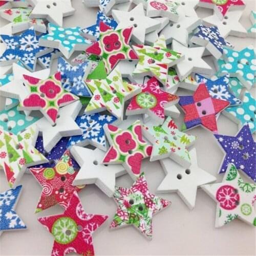 25/50pcs Merry Christmas Kids Star Sewing Wood Buttons 25mm Craft Mix WB10