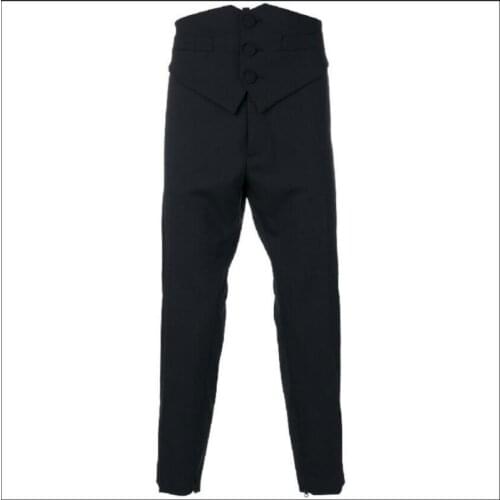 27-44 New Mens Casual Pants Fake Two Pieces Vest Style Ankle-length Pants Hair Stylist Designer Irregular Personality Costumes