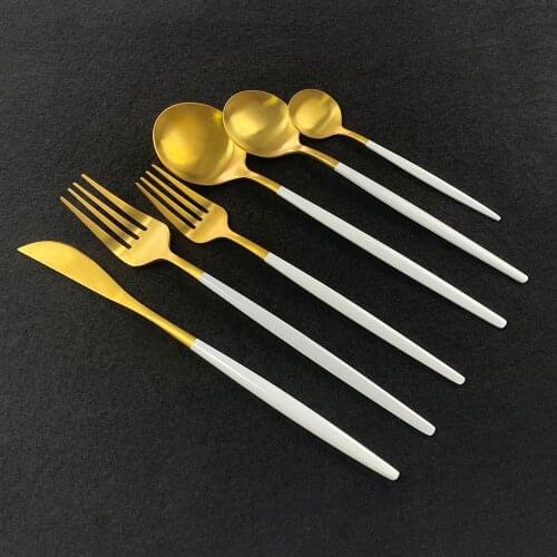 36Piece White Gold Cutlery Set Knife Dessert Fork Spoon Dinnerware Set Stainless Steel Tableware Set Home Kitchen Silverware Set