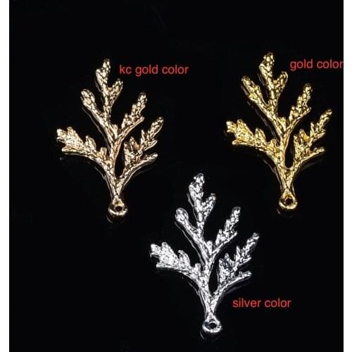 50pc 22*34mm Gold/silver Color Alloy Material Leaf Branch Charm For Earring/Necklace DIY Handmade Jewelry Making wholesale