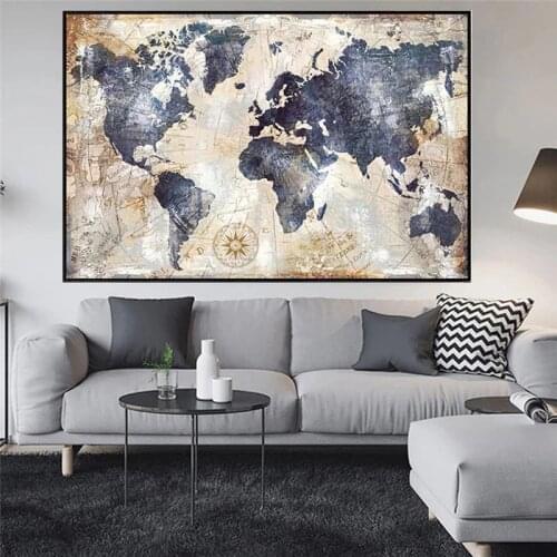 Abstract Vintage World Map Poster Canvas Painting Big Size Poster and Prints Wall Art Picture for Living Room Decoration Cuadros