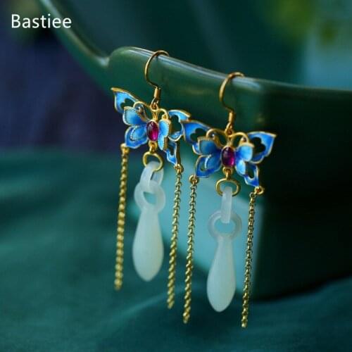 Bastiee Earrings For Women Vintage Silver 925 Jewelry Korean Earrings Jade Dangle Earrings Silver Earrings Golden Plated