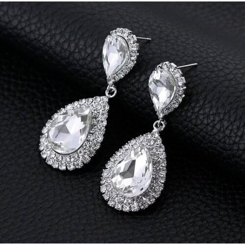 BLIJERY Silver Color Crystal Long Drop Earrings Elegant Rhinestone Bridal Dangle Earrings Party Wedding Jewelry for Women