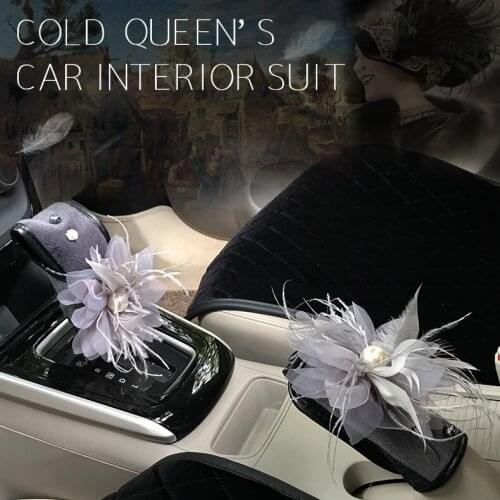 Goddess Feather Plush Auto Car Seat Neck Pillow Waist Pillow and Steering wheel cover Protection Auto Hand brake set Accessories