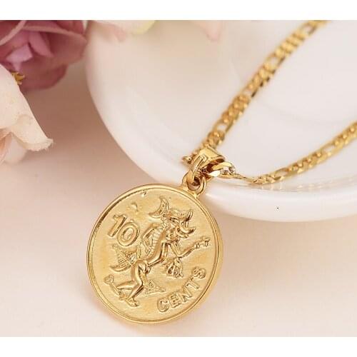 British Solomon Islands Ten Cents Coin Sea Spirit Ngoreru Gold Color & Brass,Arab/Africa pendant necklace women girl gift