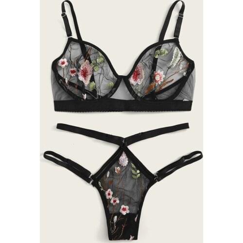 Bra Sexy G-string Thong Sleepwear Underwear Set Lingerie Sexy 2 Piece Sexy Embroidered Briefs Lingerie Sexy Bra Set for women