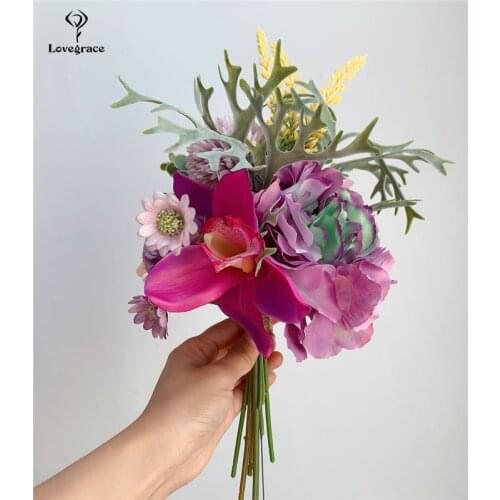 Lovegrace Forest Style Bride Bouquet Artificial Silk Rose Flower Dropshipping Orchid Hydrangea Pompon Mini Fruit Wedding Bouquet