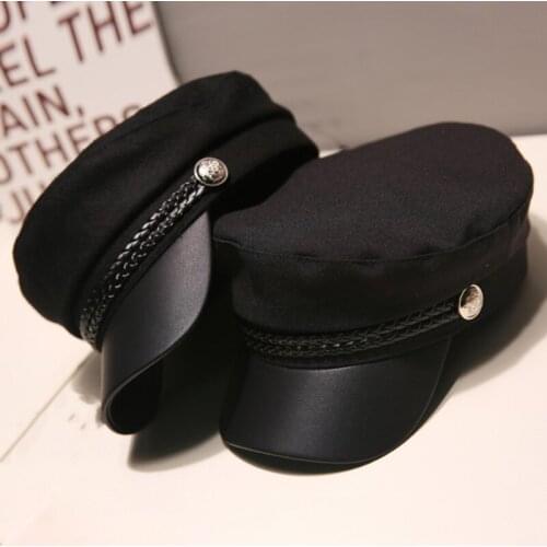 Fashion Women Men Military Hat Spring Autumn Sailor Hats Black Ladies Beret Caps Flat Top Captain Cap Travel Cadet Octagonal Hat