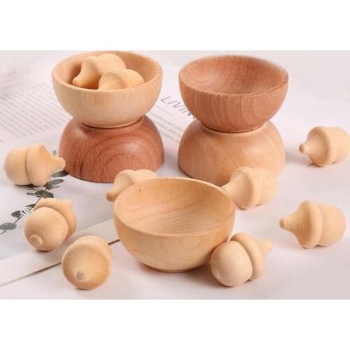Wooden Acorns Counting & Sorting Kit - Unfinished Wood Set of 20 Acorns and 6 Bo Q0KE