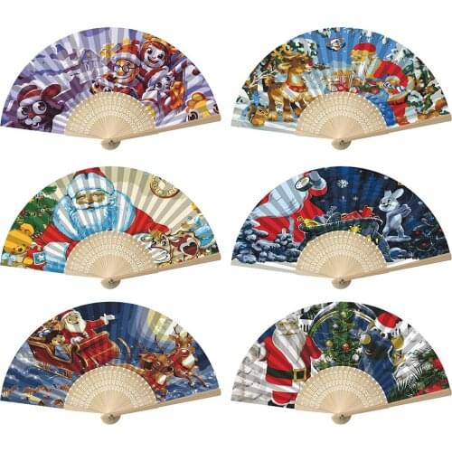 Christmas DIY Oil Paint By Numbers Folding Fan Artwork Hand Painted Painting Christmas Decoration DIY Craft Oil Painting