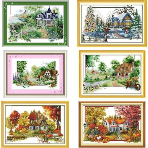 Four Seasons Scenery Series Cross Stitch Kit DIY Landscape Pattern 14CT 11CT Embroidery Set Needlework Home Decoration Painting