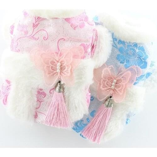 New Luxury Chinese Style Warm Dog Winter Clothes Soft Cute Fashion Bowknot Pet Puppy Cat Coat For Small Dogs Chihuahua Yorkie