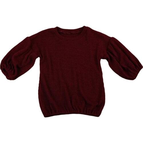 Latest Trend Toddler Kids Baby Girls Sweatshirt Wine Red Puff Sleeves Autumn Winter Girl Children Blouse Tops Wholesale Clothing