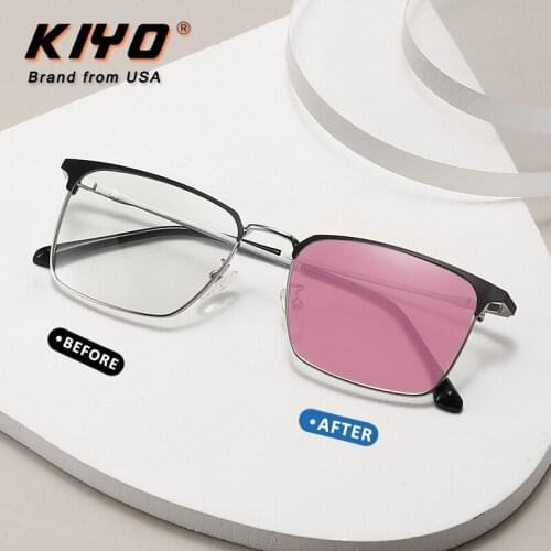 KIYO Brand 2021 New Women Men Square Anti-Blue Light Photochromic Sunglasses Metal Fashion Sun Glasses UV400 Sport Eyewear 9661