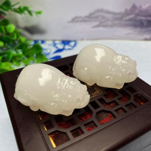 Natural White Jade Dragon Turtle Pixiu Three Dimensional Necklace Jewellery Accessories Hand-Carved Amulet Gifts Sweater Chain