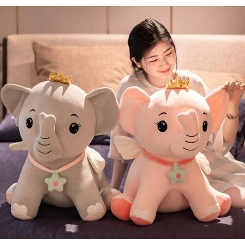 35-55cm Cute Cartoon Angel Elephant Crown Necklace Plush Toys Stuffed Soft Animals Pillow Dolls For Kids Girls Birthday Gifts