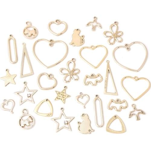 10Pcs Gold Plated Alloy Hollow Round Triangle Heart Flower Pendant Connectors For Diy Earring Making Jewelry Findings Supplies