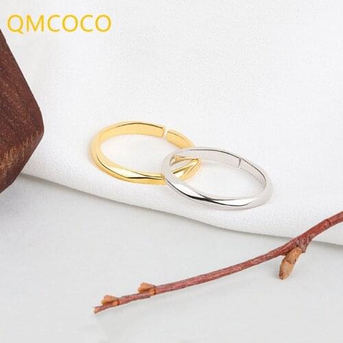 QMCOCO 925 Silver Open Ring INS Style Trendy Minimalist Finger Ring For Women Birthday Party Adjustable Thin Ring