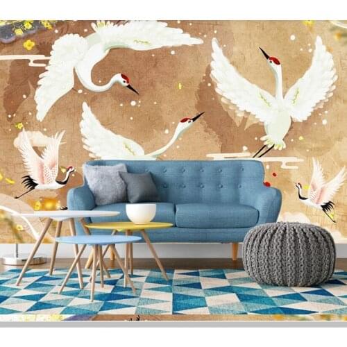 Luxury golden hand-painted illustration crane Chinese style walllpaper papel DE parede, living room bedroom mural