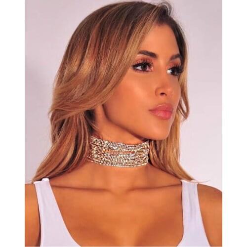 Luxury Rhinestone Choker Crystal Maxi Statement Necklace Multilayer Wedding Chokers Collier Fashion Jewelry