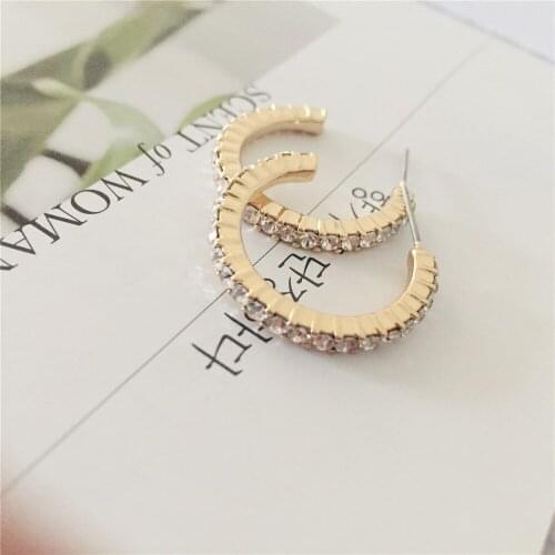 Lovely Gold Color Plating Clear Stone Paving Hoop Earrings For Women Elegant Gorgeous Party Decoration Jewelry Accessory