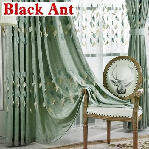 Embossed European Embroidered Leave Curtain Luxury Blackout Window Screen For Bedroom Curtain Chenille Sheer Fabric X029#40