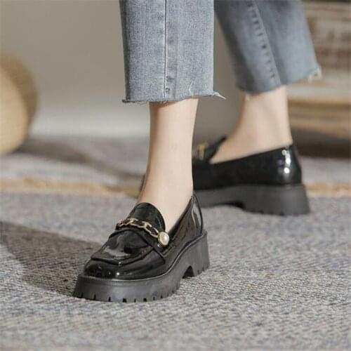 Women Flat Platform Loafers Shoes Ladies Black Genuine Leather Shoes Female Casual Footwear Comfort Spring School Shoes for Girl