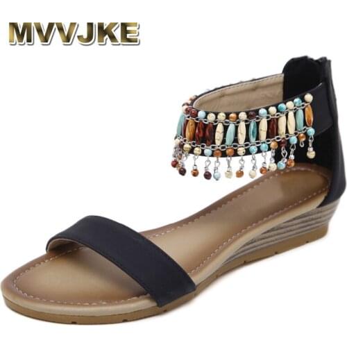 MVVJKE Women Sandals Exquisite Diamond Bohemian National Rhinestone Fashion Flat Shoes Large Size Casual Shoes Summers Sandals