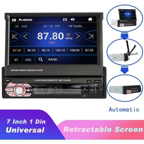 1-Din Retractable Touch Screen 7" Car MP5 Player Hands-free Bluetooth FM AUX USB TF SD Support Radiotuner Car Multimedia Carplay