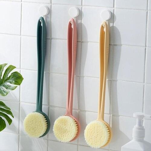 1PC Natural Bristles Long-handled Wooden Shower Brush Exfoliating Body Massage Shower Brush Dry Body Brush