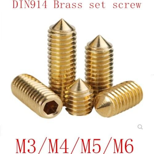 10pcs M3 M4 M5 M6 pure brass DIN914 hex socket cone point headness set gurb screw