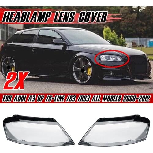 2x Car Front Headlight Headlamp Lens Cover For Audi A3 8P / S-line / S3 RS3 2008-2012 Facelift 8P0941003 Car Headlight Dust Lens