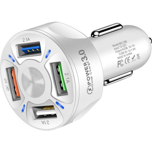 2pcs USB Car Charger Quick Charger 12V-32V 4 USB Splitter Auto Charger With LED Light Mobile Phone Charger