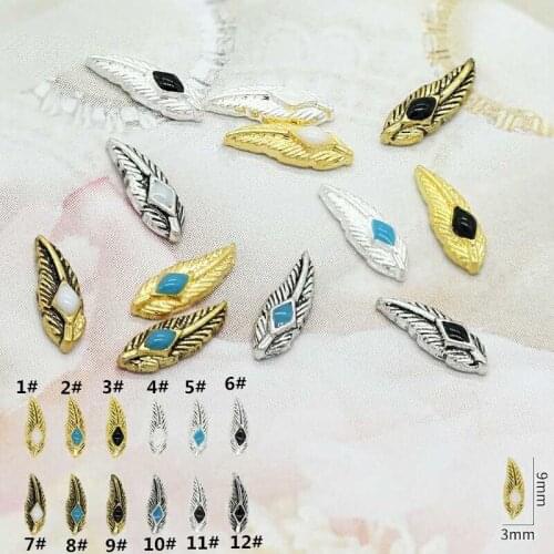 20pcs/pack Japan Alloy Nail Art Retro Gold Silver Painting Oil Leaf Feather Metal Accessories for Phototherapy Nail Sticker DIY