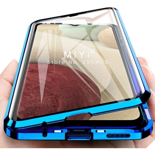 360° full protection matel bumper magnetic flip covers for samsung galaxy a12 galaxya12 a 12 sm-a125f/ds double-sided glass case