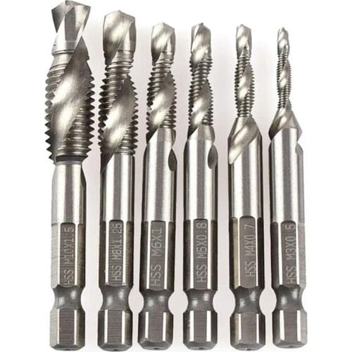 6pcs M3-M10 Screw Tap Drill Bits HSS Taps Countersink Deburr Set Metric Hex