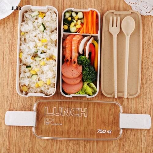 750ml 2 Layers Eco-Friendly Lunch Box Wheat Straw Material Bento Box Microwavable Dinnerware Lunchbox Leakproof Food Container