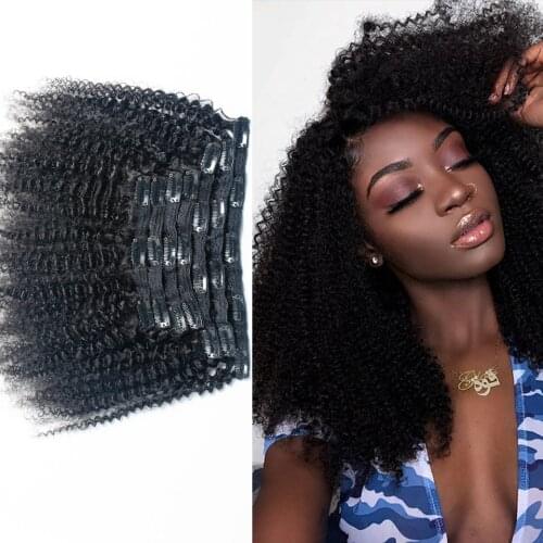 Afro Kinky Curly Clip In Human Hair Extensions For Black Women Peruvian Remy Hair Natural Color 8Pcs 120g Tinashe Beauty Hair